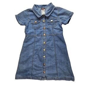 Vince Camuto Girls Sz 10 Jean Denim Dress Short Sleeve Cotton Gold Buttons